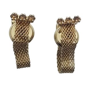 SWANK VINTAGE GOLDPLATE & AMBER COLOR AUSTRIAN CRYSTAL KUM A PART SNAP CUFFLINKS